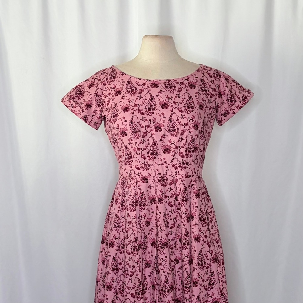 GAL MEETS GLAM Hallie Dress Paisley Floral Pink Purple Box Pleats Pockets Size 8 - Picture 4 of 15